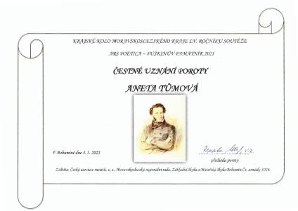 2. místo v krajském kole soutěže Ars-poetica Puškinův památník